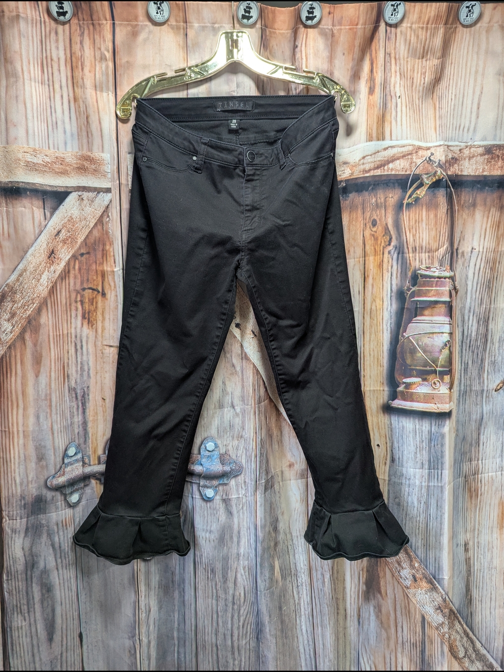 Tinsel Black Boot-Cut Jeans with Branded Button